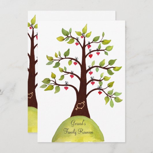 ファミリー懇親会水彩ハートツリー招待状 招待状 (正面/裏面)