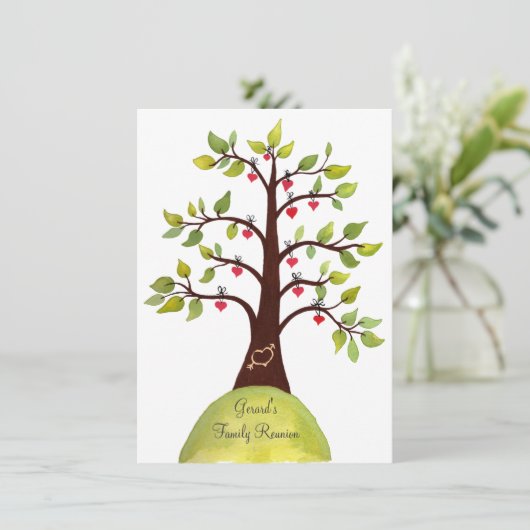 ファミリー懇親会水彩ハートツリー招待状 招待状 (スタンド正面)