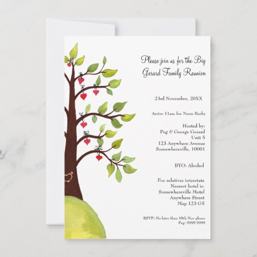 ファミリー懇親会水彩ハートツリー招待状 招待状 (裏面)