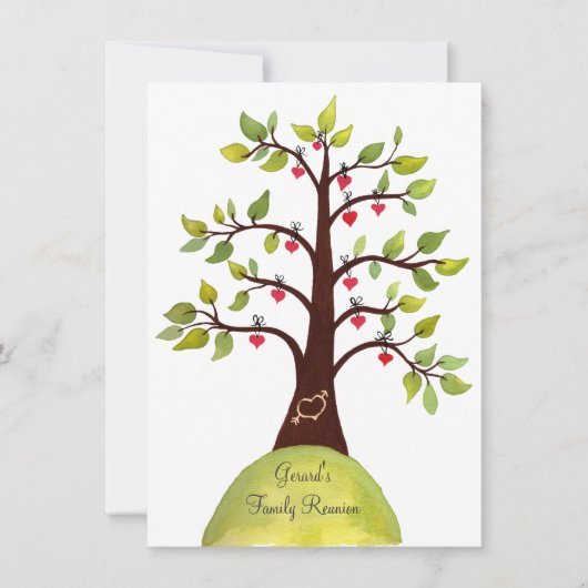 ファミリー懇親会水彩ハートツリー招待状 招待状 (正面)