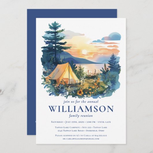 ファミリー懇親会水彩屋外キャンプサイトフォレスト 招待状 (正面/裏面)