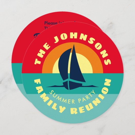 ファミリー懇親会熱帯サンセットサマーカスタムパーティー 招待状 (正面/裏面)