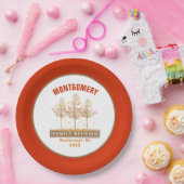 ファミリー懇親会燃えたオレンジ秋の木の水色 ペーパープレート (パーティー)