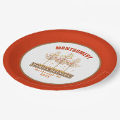 ファミリー懇親会燃えたオレンジ秋の木の水色 ペーパープレート (アングル)