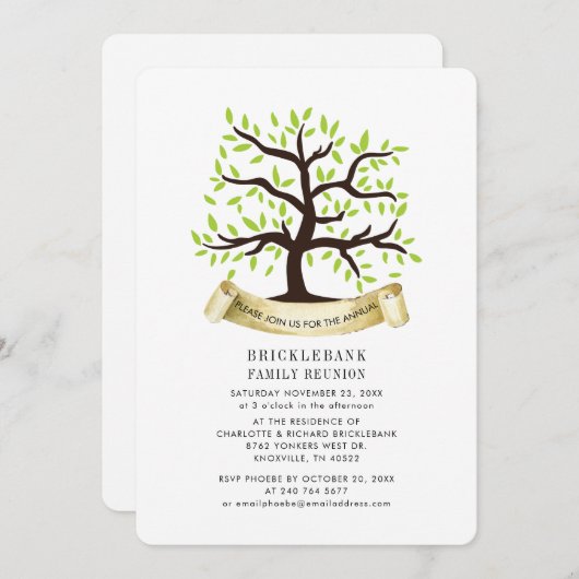 ファミリー懇親会系図学ツリーアニュアルコシズパーティー 招待状 (正面/裏面)