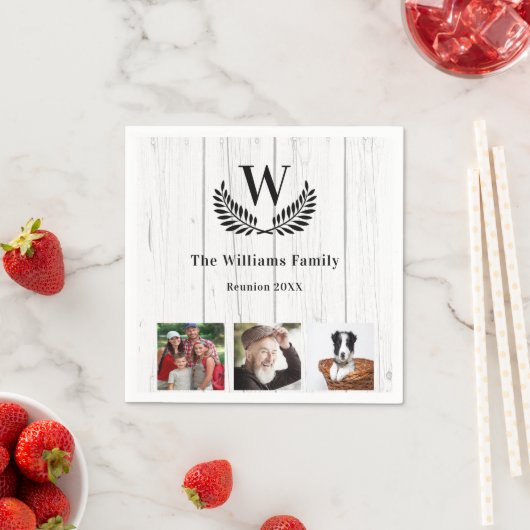 ファミリー懇親会素朴な木写真モノグラム スタンダードカクテルナプキン (インサイチュ)