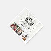 ファミリー懇親会素朴な木写真モノグラム スタンダードカクテルナプキン (角)