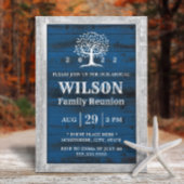 ファミリー懇親会素朴ウッドフレームファミリーツリーネイビー 招待状