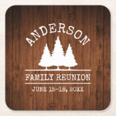 ファミリー懇親会素朴パインツリーズウッドプリント スクエアペーパーコースター (正面)