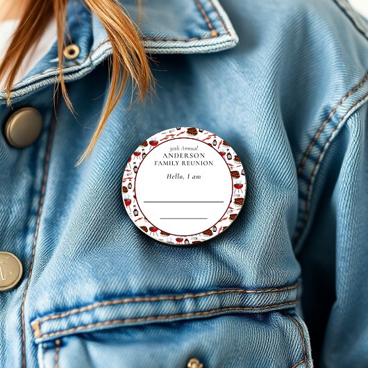 ファミリー懇親会紹介バーベキューパターン 缶バッジ