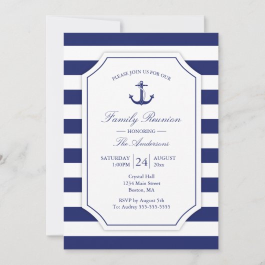 ファミリー懇親会航海のいかりブルーストライプ 招待状 (正面)