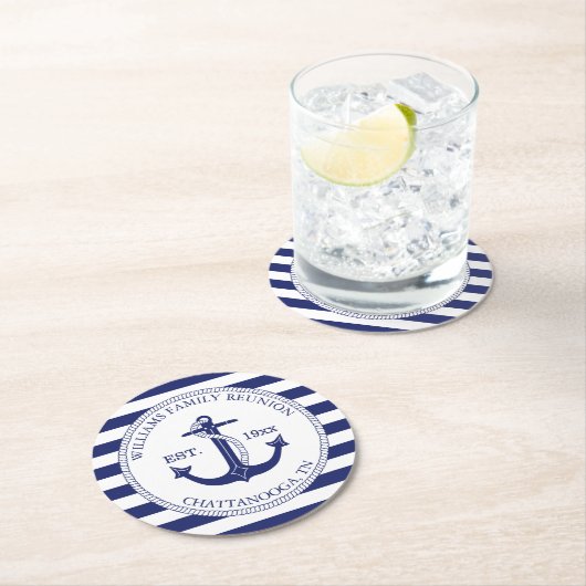 ファミリー懇親会航海のいかりモノグラム ラウンドペーパーコースター (インサイチュ)