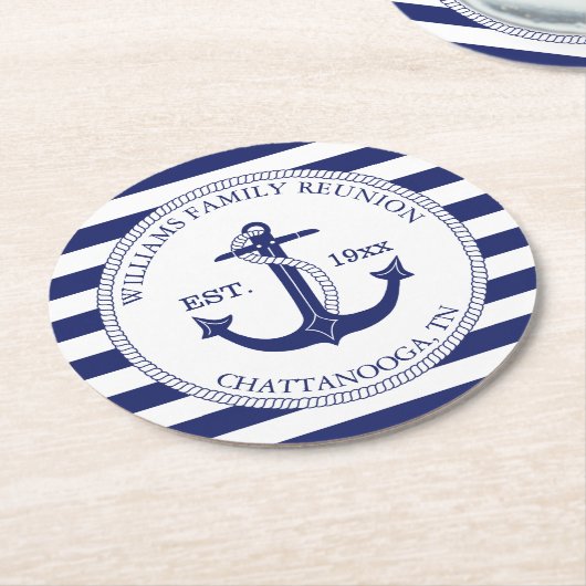 ファミリー懇親会航海のいかりモノグラム ラウンドペーパーコースター (アングル)