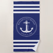 ファミリー懇親会航海のホワイトいかりモノグラム ビーチタオル (正面)