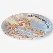 ファミリー懇親会色あせたヴィンテージフォトパームツリー ペーパープレート (アングル)