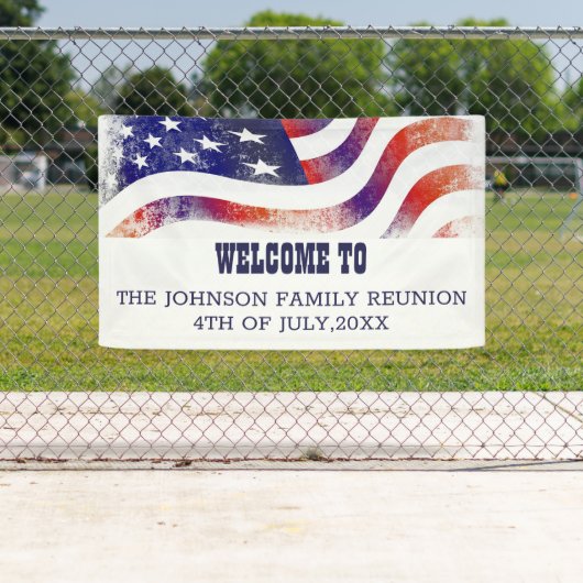 ファミリー懇親会赤と青のアメリカ国旗 横断幕 (インサイチュ)