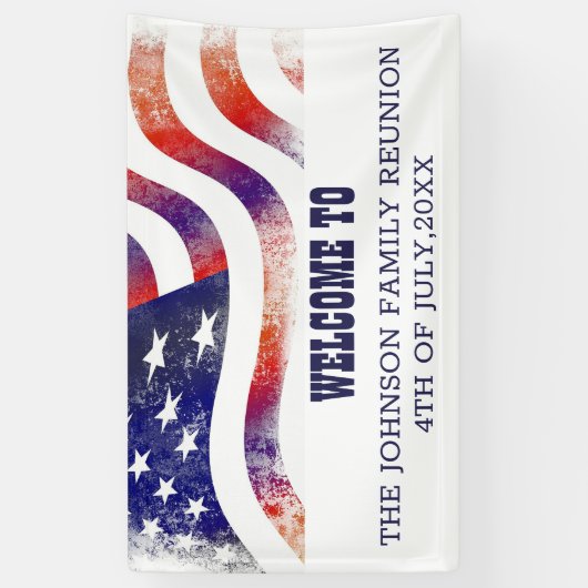 ファミリー懇親会赤と青のアメリカ国旗  横断幕 (縦)