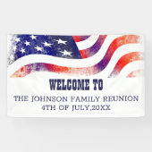 ファミリー懇親会赤と青のアメリカ国旗  横断幕 (横)