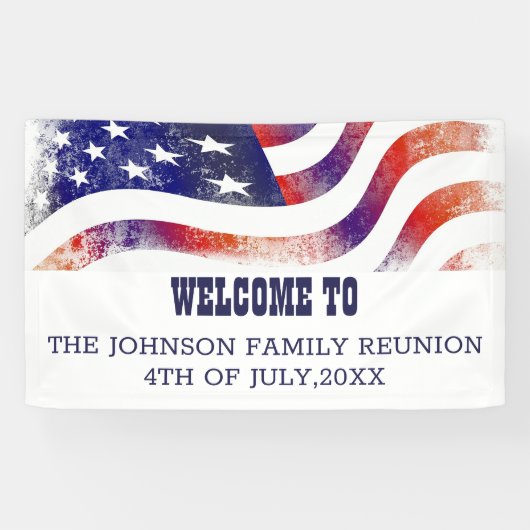 ファミリー懇親会赤と青のアメリカ国旗  横断幕 (横)