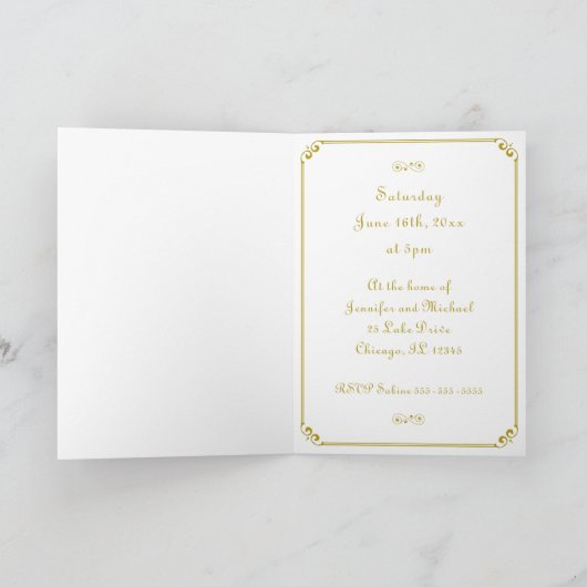 ファミリー懇親会金ゴールドツリエレガントーグレモダングリー 招待状 (内部)