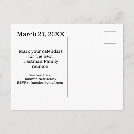 ファミリー懇親会金ゴールドブラックモノグラムE招待状 ポストカード (裏面)