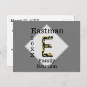 ファミリー懇親会金ゴールドブラックモノグラムE招待状 ポストカード (正面/裏面)