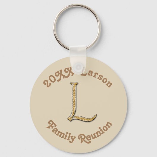 ファミリー懇親会金ゴールドレターLモノグラムキープサケ キーホルダー (正面)