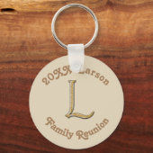 ファミリー懇親会金ゴールドレターLモノグラムキープサケ キーホルダー (正面)