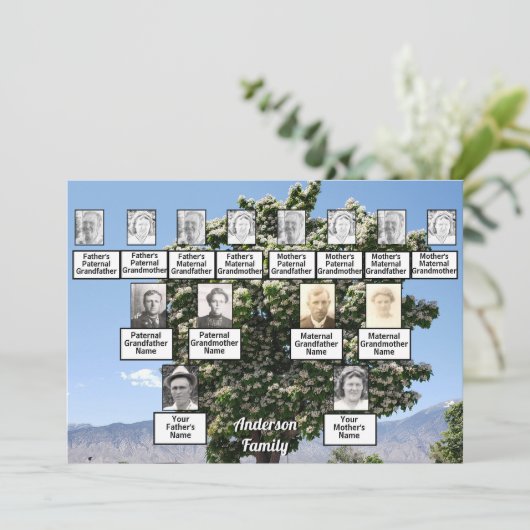 ファミリー懇親会3世代の花付き木 招待状 (スタンド正面)