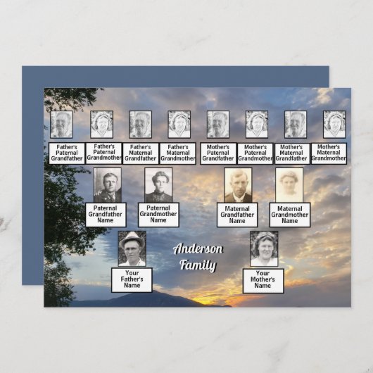 ファミリー懇親会3世代ゴールデンサンセットフォト 招待状 (正面/裏面)