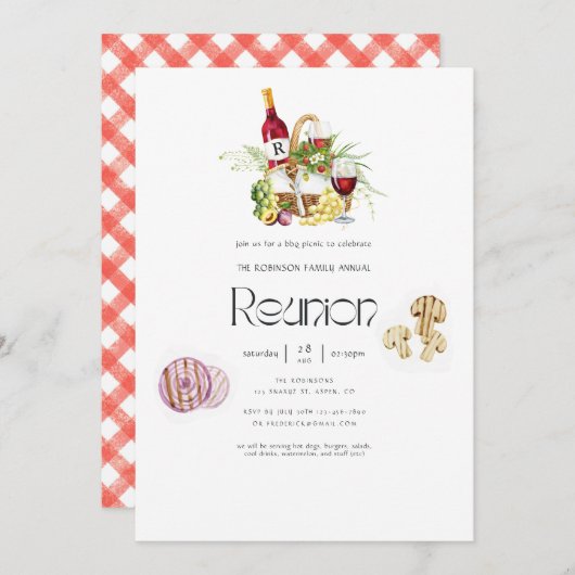 ファミリー懇親会BBQピクニックモノグラム 招待状 (正面/裏面)