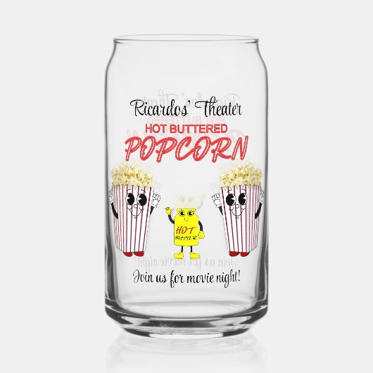 ファミリー映画館おもしろいポップコーンマスコッツ ガラス缶 (正面)