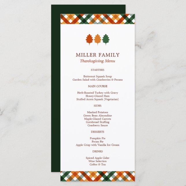 ファミリー秋感謝祭ディナーメニューカード (正面/裏面)