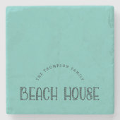 ファミリー素朴ネームビーチハウスタイポグラフィティール（緑がかった色） ストーンコースター (正面)