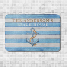 ファミリー素朴ビーチハウス航海のストライプ バスマット