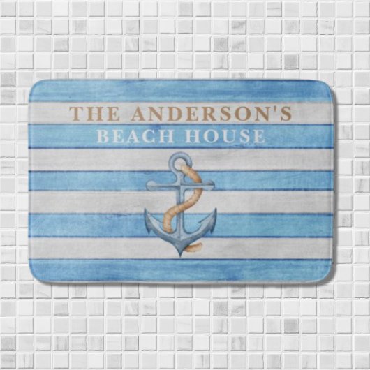 ファミリー素朴ビーチハウス航海のストライプ バスマット