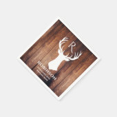 ファミリー素朴モノグラム名ウッドディアアントラー スタンダードカクテルナプキン (角)