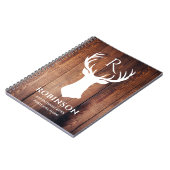 ファミリー素朴モノグラム名ウッドディアアントラー ノートブック (左側)