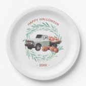ファミリー素朴リースハロウィーンパンプキントラック ペーパープレート (正面)