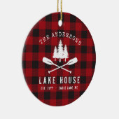 ファミリー素朴レイクハウスツリーズレッドバッファロープレイド セラミックオーナメント (右)