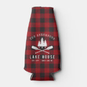 ファミリー素朴レイクハウスツリーズレッドバッファロープレイド ボトルクーラー (正面)