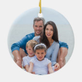 ファミリー素朴レイクハウスネイビーブルーウッドフォト セラミックオーナメント (裏面)