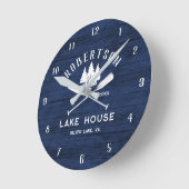 ファミリー素朴レイクハウスネイビーブルーウッド ラウンド壁時計 (傾斜)