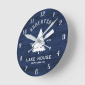 ファミリー素朴レイクハウスフィアツリーネイビーブルーウッド ラウンド壁時計 (傾斜)