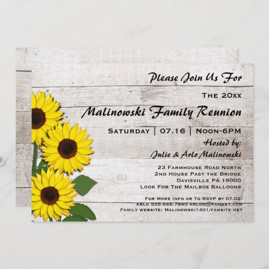 ファミリー素朴懇親会ひまわり招待状 招待状 (正面/裏面)