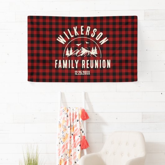 ファミリー素朴懇親会キャビンレトロレッドプレイド 横断幕 (インサイチュ)