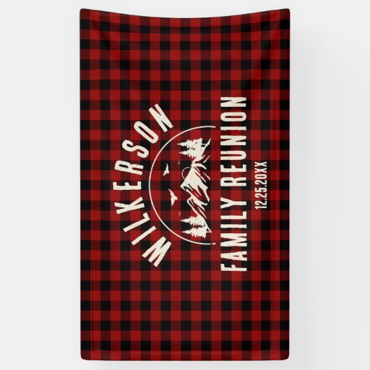 ファミリー素朴懇親会キャビンレトロレッドプレイド 横断幕 (縦)