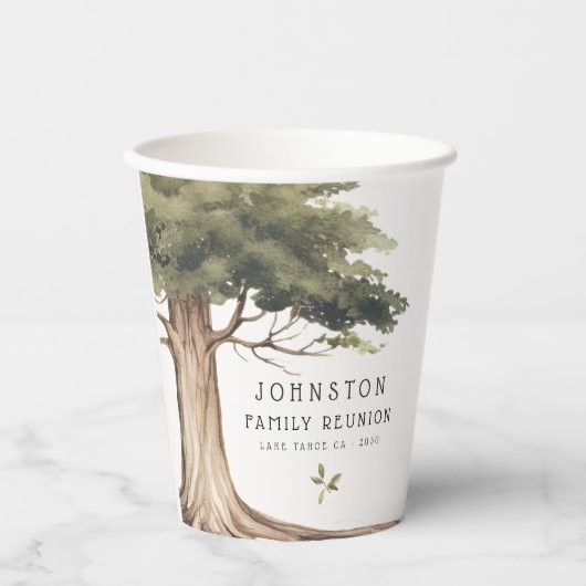 ファミリー素朴懇親会ピクニックヴィンテージツリー 紙コップ (正面)