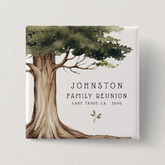 ファミリー素朴懇親会ピクニックヴィンテージツリー 缶バッジ (正面)