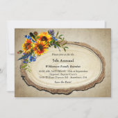 ファミリー素朴懇親会フォトヒマワリの木のスライス 招待状 (正面)